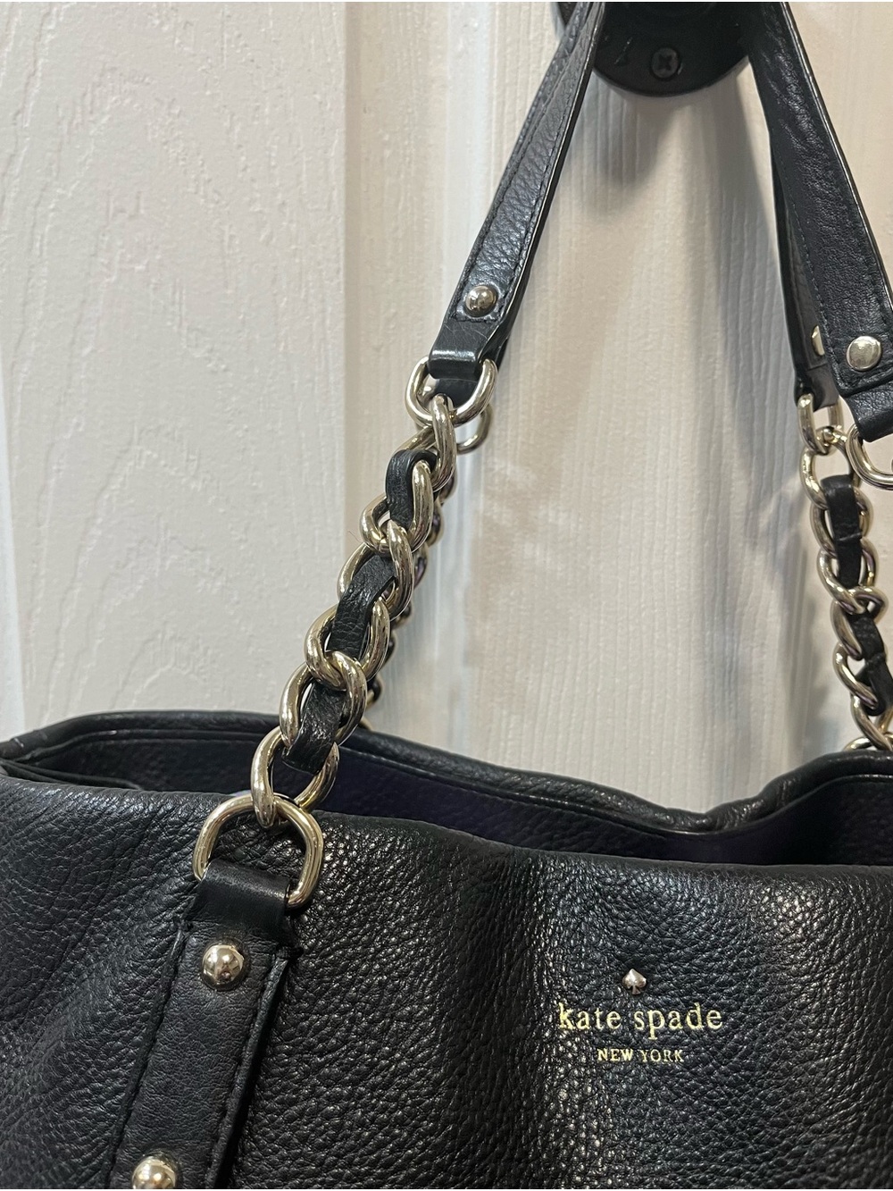 kate spade Cobble Hill Andee Chain-Handle Black Leather Shoulder Tote - Picture 3 of 14